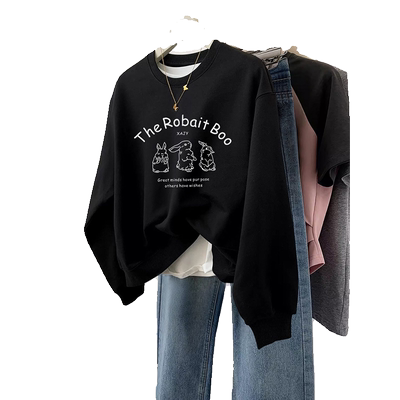 卫衣女春秋款圆领加绒加厚无帽