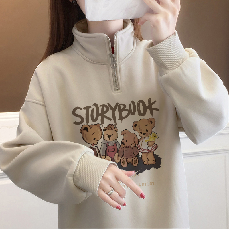 半拉链卫衣女秋冬款立领加绒上衣