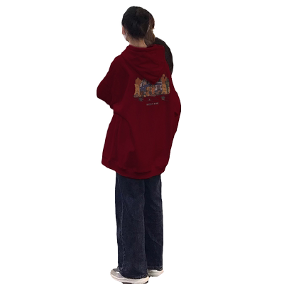 红色连帽卫衣女款加绒加厚秋冬