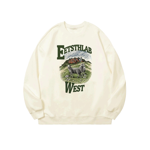 美式复古白色卫衣女加厚加绒冬宽松圆领大码港味复古chic上衣无帽