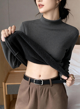 德绒打底衫女加绒加厚长袖t恤女胖mm大码修身摇粒绒内搭女上衣冬