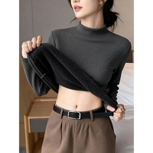 德绒打底衫女加绒加厚长袖t恤女胖mm大码修身摇粒绒内搭女上衣冬