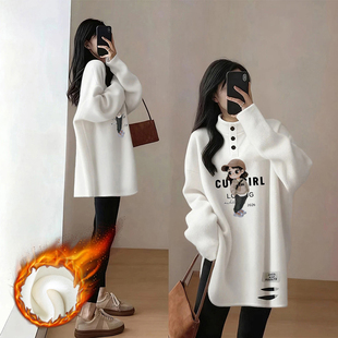 半高领加绒白色打底衫女内搭设计感中长款遮屁股独特漂亮上衣洋气