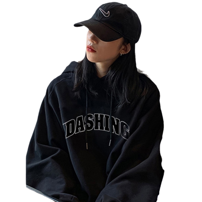 黑色连帽卫衣加绒加厚女冬季大码