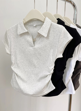 polo衫t恤女2026新款爆款正肩短袖修身显瘦独特漂亮掐腰短款上衣