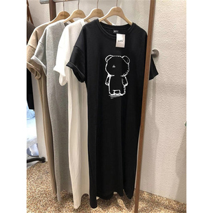 女裝 夏季 新款 純棉顯瘦梨形身材連衣裙胖mm大碼 t恤裙 寬松休閑長(zhǎng)款