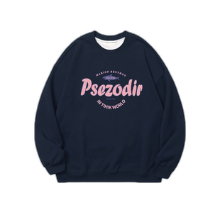 美式慵懒chic卫衣女春秋宽松圆领中长款加绒加厚大码休闲无帽上衣