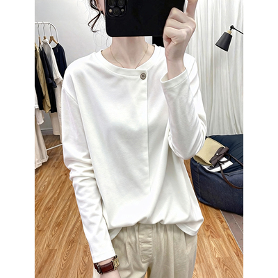 纯棉白色t恤女大码女装胖mm打底衫女内搭长袖上衣女2025新款爆款