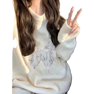 毛衣女款2026新款冬季圆领慵懒风大码女装显瘦宽松上衣内搭针织衫