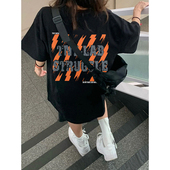 复古潮牌短袖 t恤女夏纯棉宽松大码 胖mm黑色上衣女装 美式 2026新款