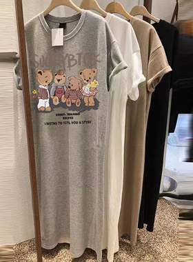 连衣裙2026新款女纯棉宽松短袖长款t恤大码微胖长裙睡裙女款夏季