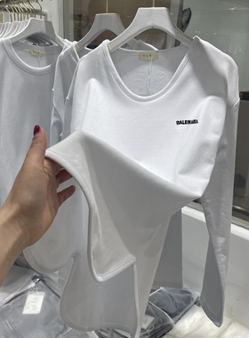 加绒打底衫女秋冬白色内搭不规则t恤中长款遮屁股上衣设计感小众