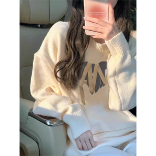 韩系慵懒风毛衣女秋冬宽松内搭打底针织衫 显瘦上衣潮 圆领大码 女装