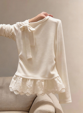 白色打底衫女内搭德绒t恤女叠穿屁帘蕾丝内搭独特漂亮巨好看上衣