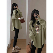 女内搭宽松长袖 t恤女鲨鱼裤 搭配 打底衫 上衣女中长款 遮屁股洋气