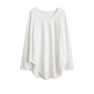 白色纯棉长袖t恤女秋冬加绒中长款打底衫女遮屁股内搭不规则上衣