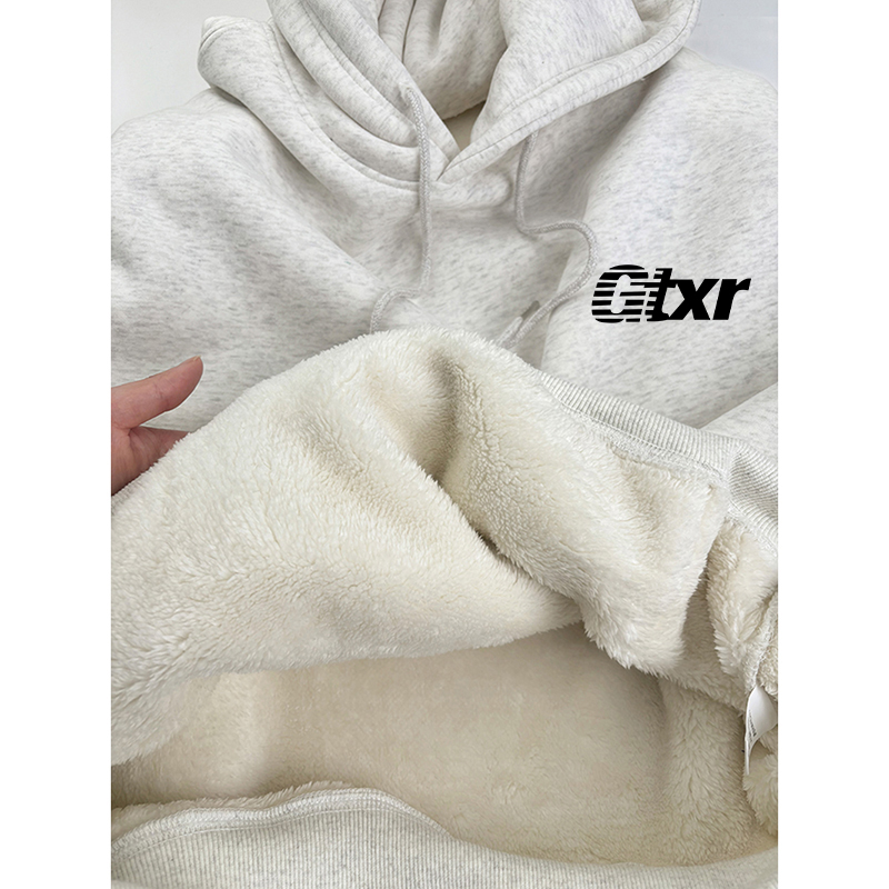 灰色连帽加绒卫衣新款上衣