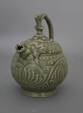 宋 耀州窑青釉提梁倒注壶倒流壶仿古瓷古玩古董老货旧货摆件收藏