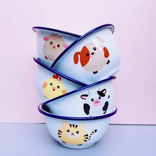 加厚搪瓷碗家用儿童小饭碗可爱汤碗面碗宝宝碗卡通碗摔不碎耐高温