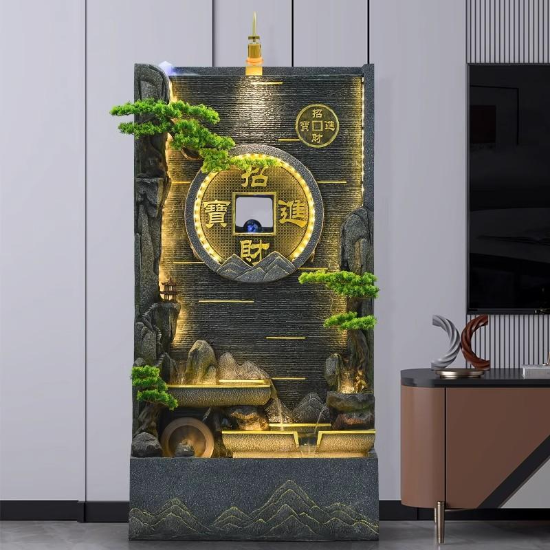 客厅聚宝盆水幕墙别墅酒店装饰摆件假山喷泉中式公司户外招财落地