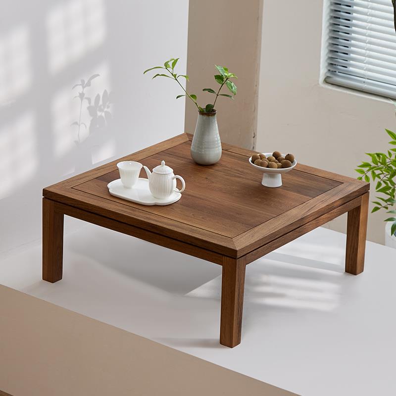 缅甸柚木茶几日式实木户外原木榻榻米矮桌茶桌炕几侘寂风飘窗茶几