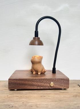 木雕傲娇猫咪网红猫小众床头民宿装饰创意礼品氛围木质摆件小夜灯