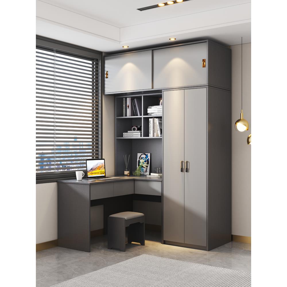 拐角书桌柜带衣柜家用实木卧室简约现代衣柜转角电脑桌组合一体