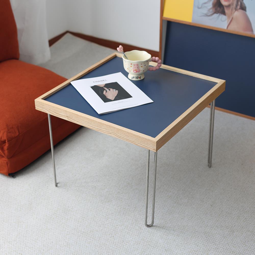包豪斯极简实木方形小茶几北欧简约现代不锈钢飘窗中古边几方桌子