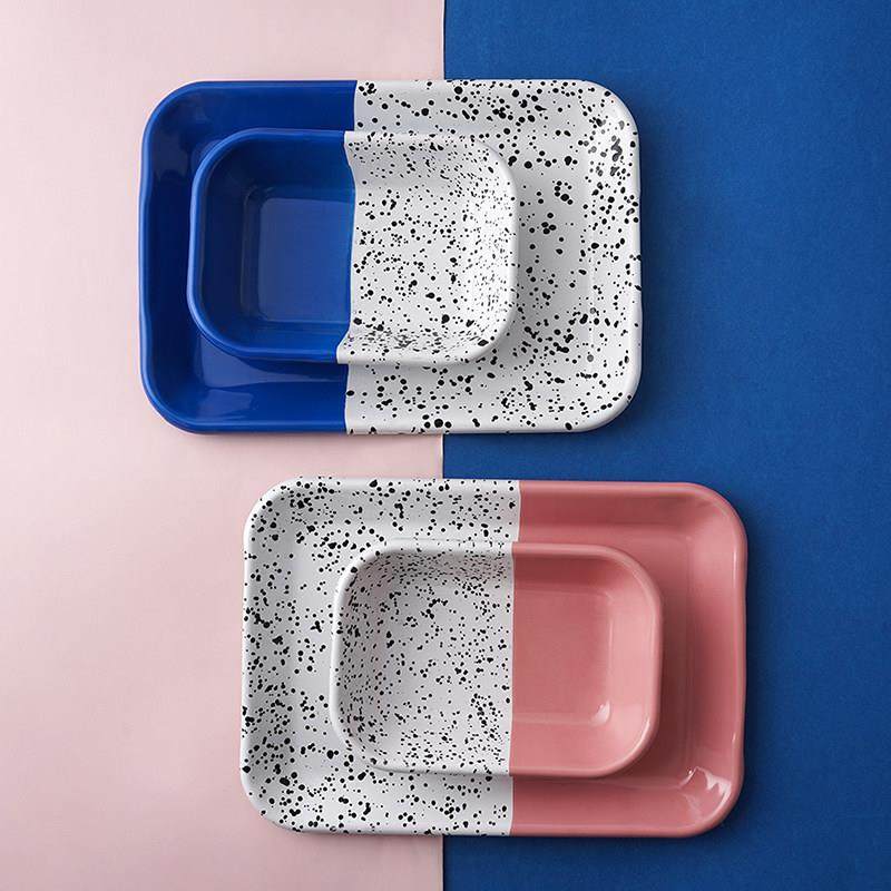 现货土耳其kapka手工搪瓷珐琅泼墨早餐碗盘甜品碟ins爆款方形托盘,餐饮具,盘,淘宝优惠券,粉丝福利购,淘宝优惠卷