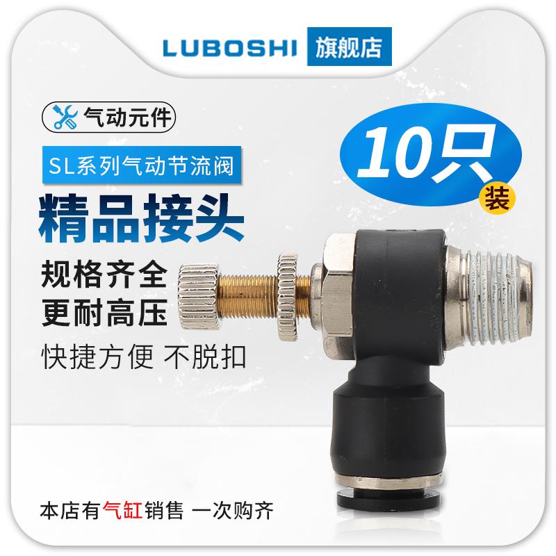 黑色调速节流阀SL8-01/8-02/8-03/10-03气管快插气缸排气节流接头