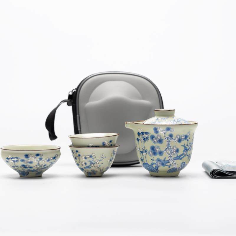 陶瓷岁寒三友快客杯户外可携式旅行茶具,餐饮具,旅行茶具,淘宝优惠券,粉丝福利购,淘宝优惠卷