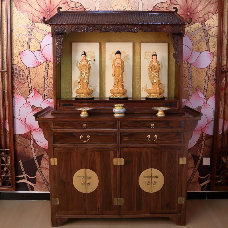 浙恒鑫供桌香案家用禅意新中式立柜神台财神爷观音菩萨贡品台实木
