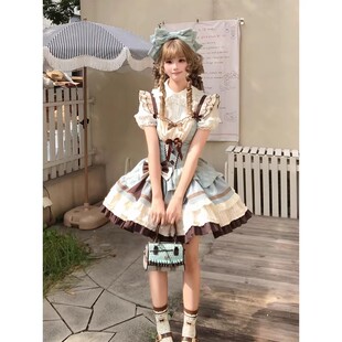 薄荷巧克力短袖内搭Lolita裙jsk狗短可爱洋装蝴蝶结洛丽塔公主裙