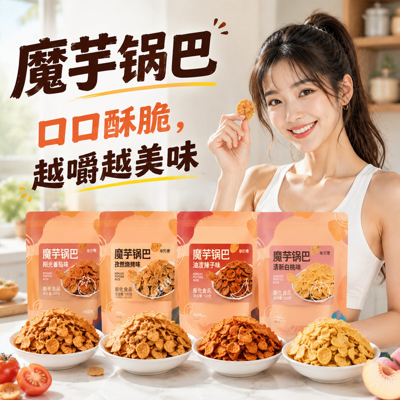 魔芋锅巴脆片非油炸办公室休闲解馋追剧开袋即食粗粮小零食品薯片