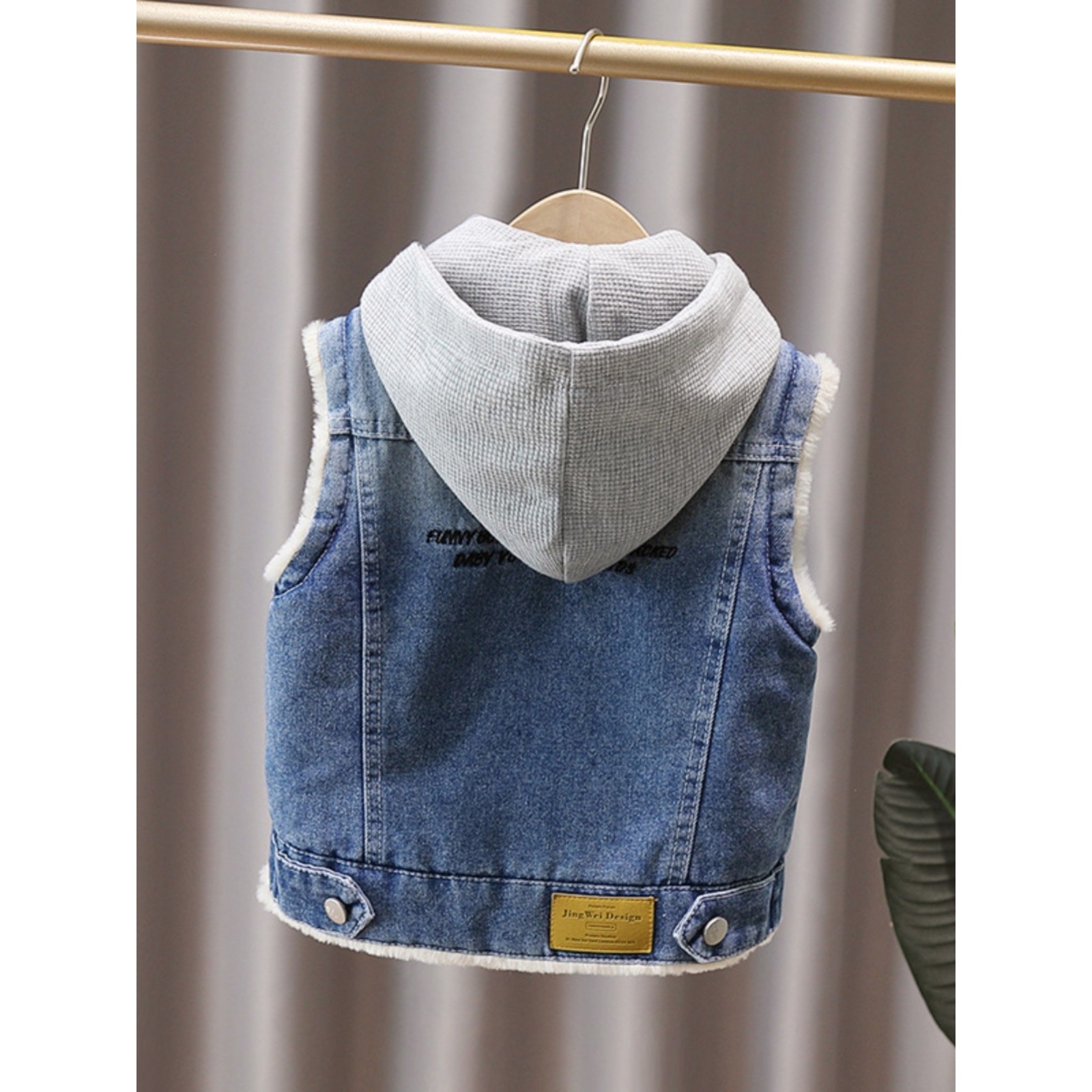 品牌专柜男童加绒牛仔马甲秋冬季新款儿童背心男孩加厚马夹外穿潮