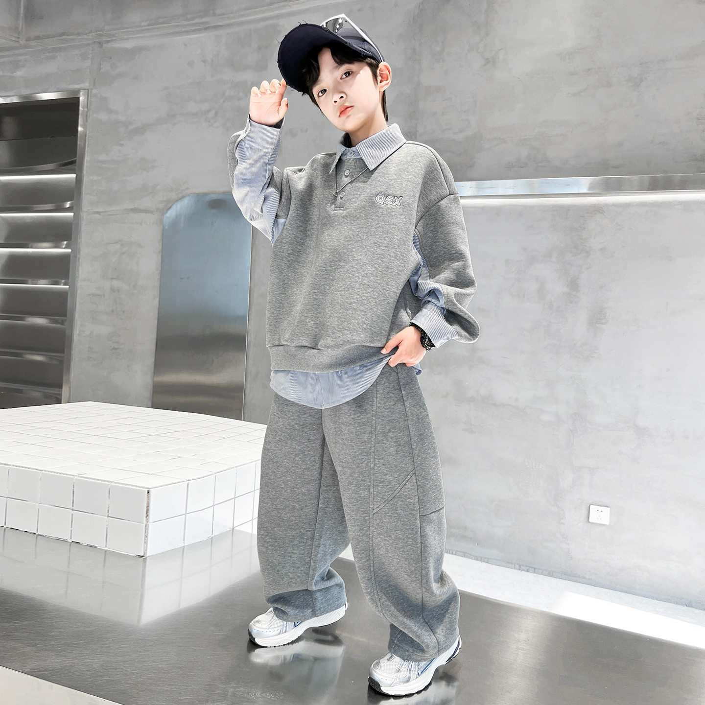 品牌专柜男童春秋套装新款时髦中大儿童男孩POLO衫休闲运动服宽松