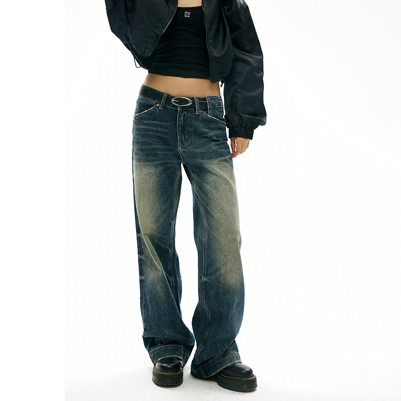 春季新款小众复古直筒牛仔女裤
