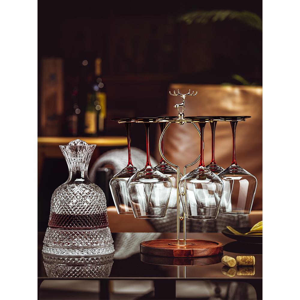 高档轻奢勃艮第红酒杯家用水晶玻璃高脚葡萄酒杯子醒酒器套装