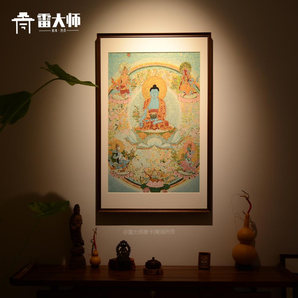 刺绣药师佛唐卡茶室玄关装饰画 画客厅背景墙挂画 画沙发饭厅入户图片