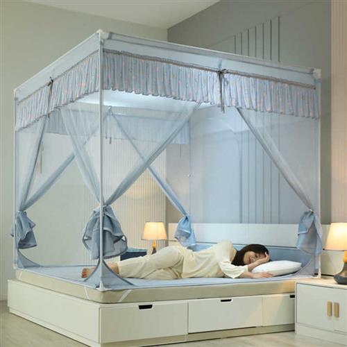 新款拉链蚊帐家用三开门支架杆加粗加厚儿童防摔蒙古包加密公主风