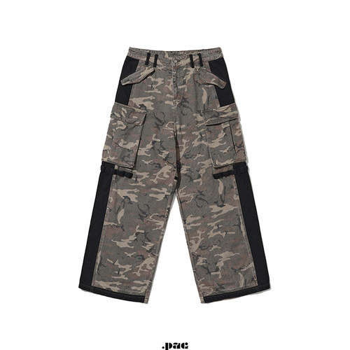 pacshop长裤迷彩拼料拼色工装裤