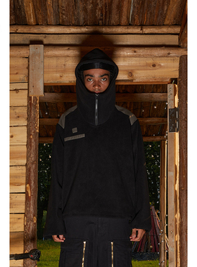 【PacShop】.pac 摇粒绒贴布磨损保暖连帽卫衣