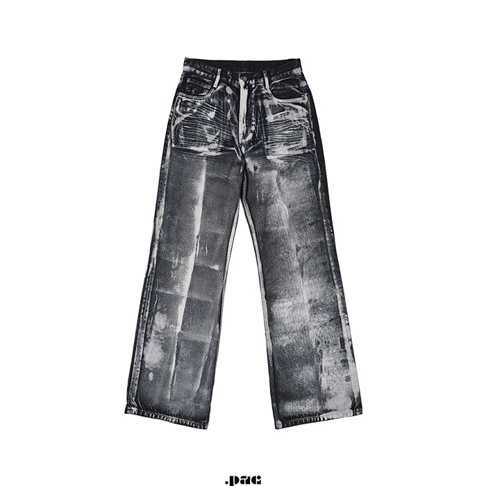 图层长裤牛仔裤pacshop拉链白漆