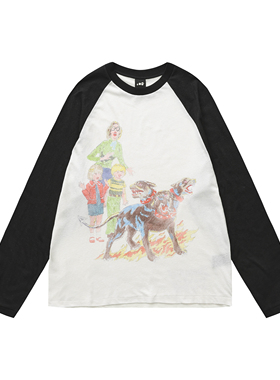 【PacShop】.pac 可爱小狗棉麻插肩长袖 CUTE DOG RAGLAN TSHIRT