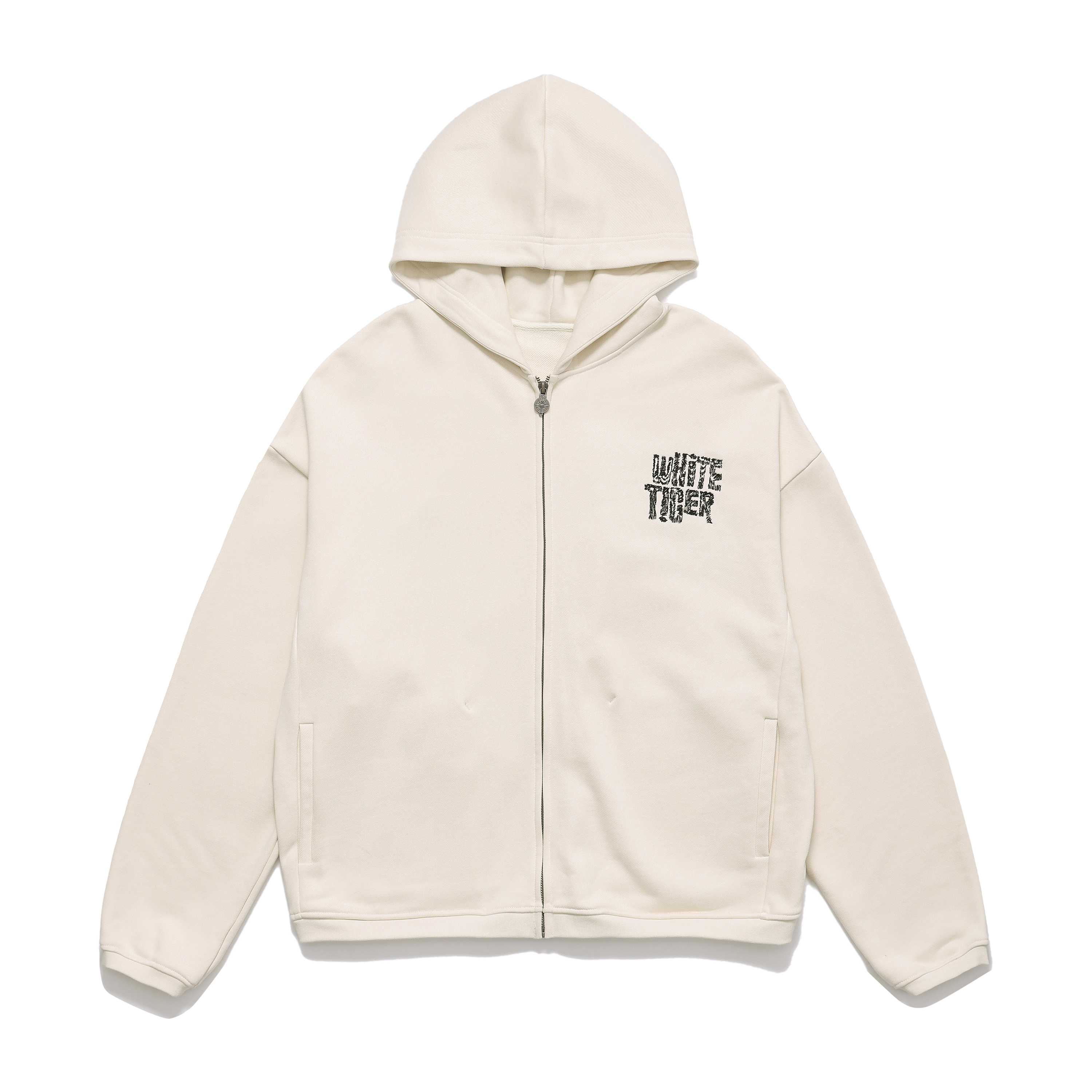 pacshop拉链帽衫贴皮绣米白色