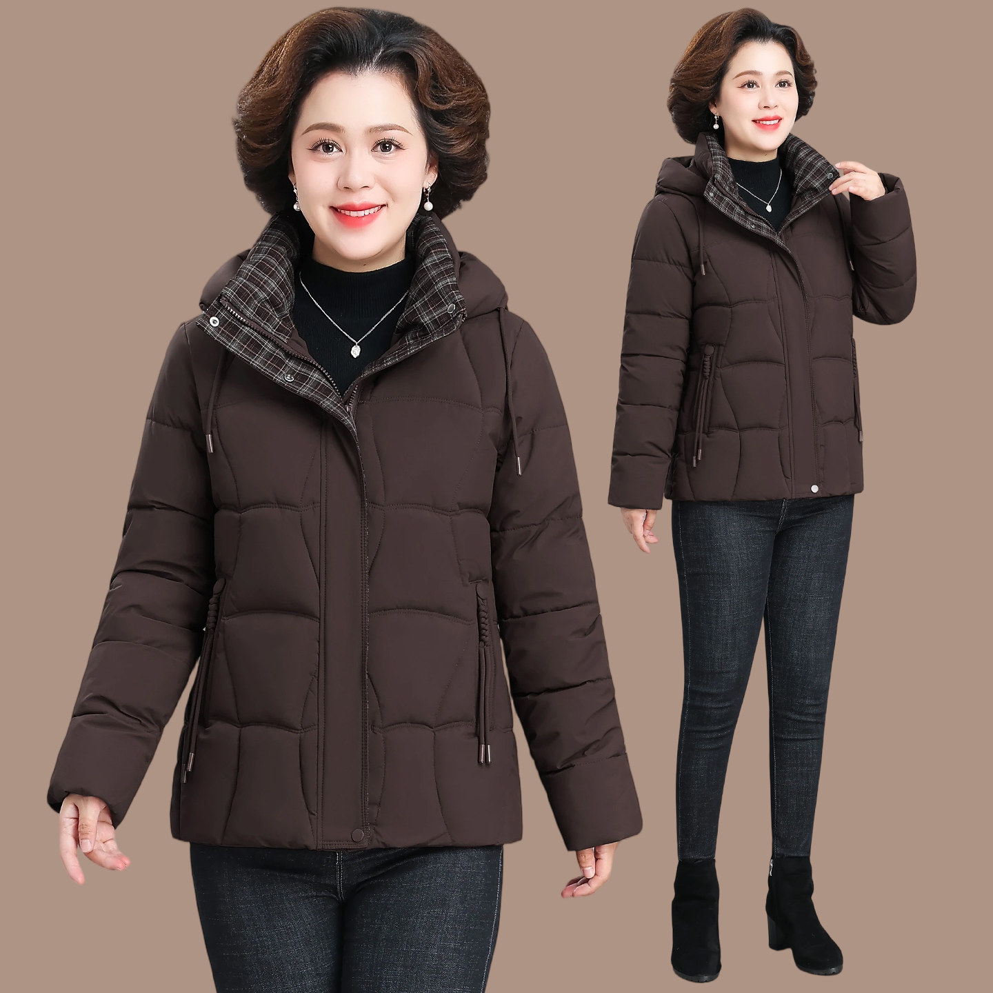 妈妈秋冬装连帽羽绒棉服2025新款中老年女装冬季加厚保暖棉袄外套