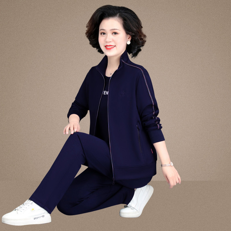 妈妈秋装外套品牌中年女休闲运动服套装40岁50中老年春秋大码上衣