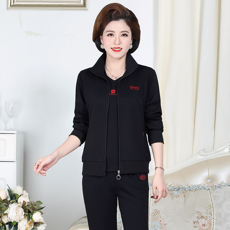 妈妈春装外套中年洋气大码休闲上衣三件套中老年春秋运动服套装女