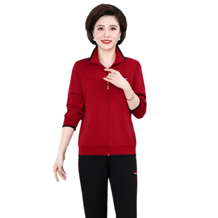 妈妈运动服套装春秋大码中年妇女两件套中老年人洋气秋冬加绒外套