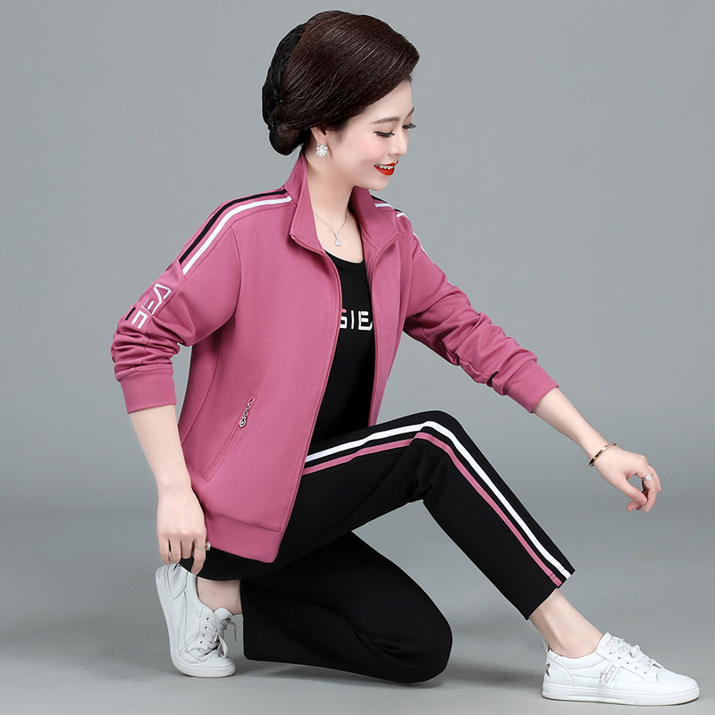 中老年运动服套装女春秋2023新款中年人洋气休闲卫衣妈妈春装外套